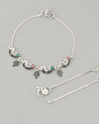 VOJ Set of 2 Silver Plated Multi Color Meenakari Anklet