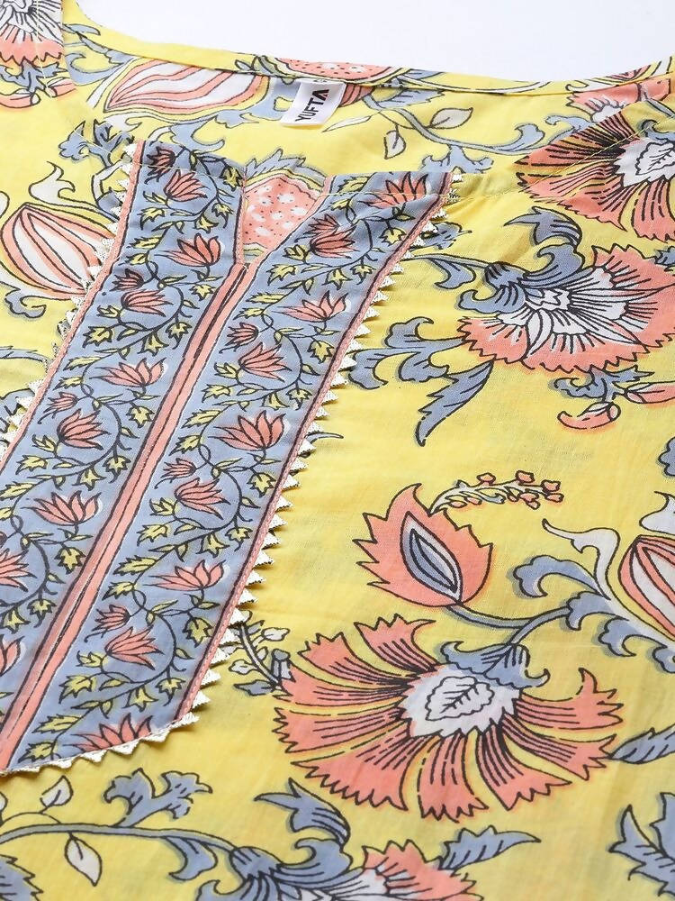 Yufta Yellow printed kurta with Palazzo & Dupatta Set | Grab2Buy