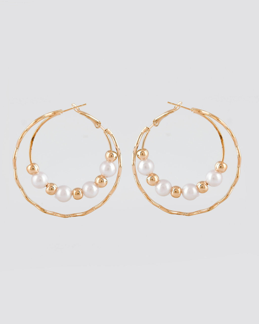 VOJ Women Gold-Polished Pearl Stainless Steel Hoop Earrings | Grab2Buy