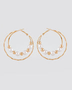 VOJ Women Gold-Polished Pearl Stainless Steel Hoop Earrings | Grab2Buy