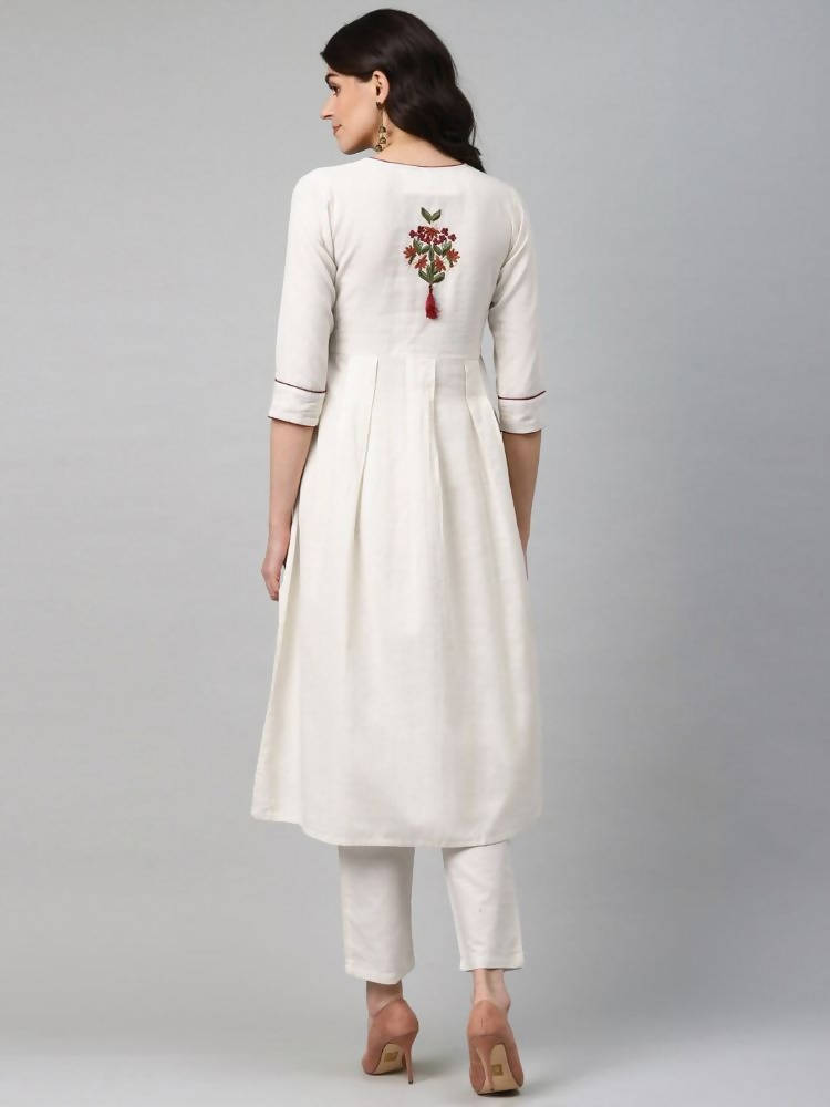 Yufta Women Off-White Yoke Design Kurta with Trouser | Grab2Buy