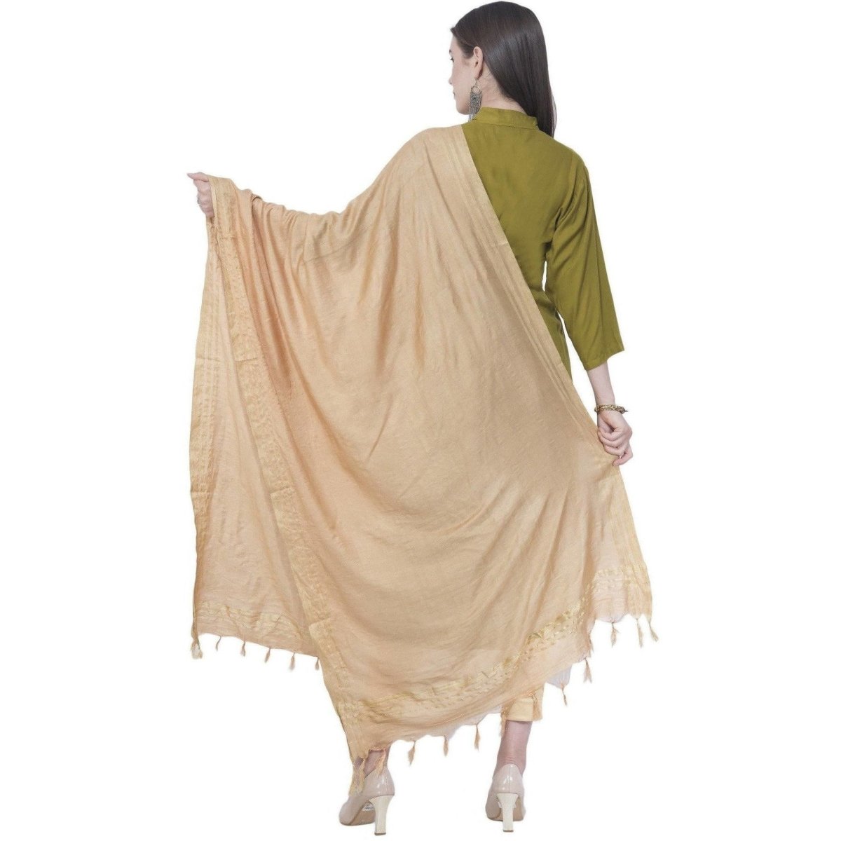 A R Silk Copper Color Golden border Cotton Dupattas and Chunnis | Grab2Buy