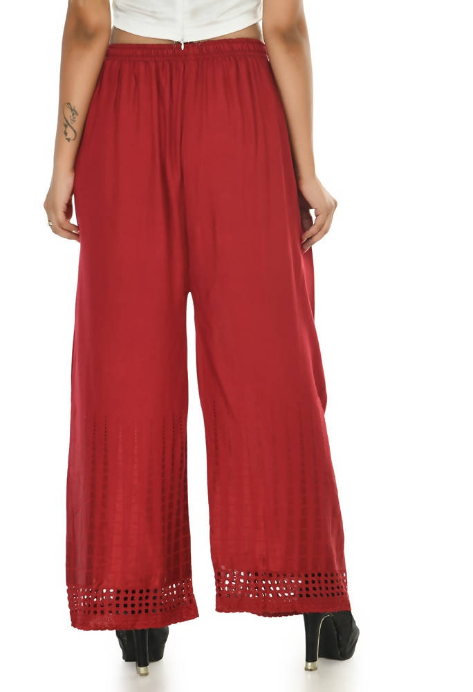 Mominos Fashion Moeza Reyon Cotton Maroon Color Cut Work Palazzo | Grab2Buy