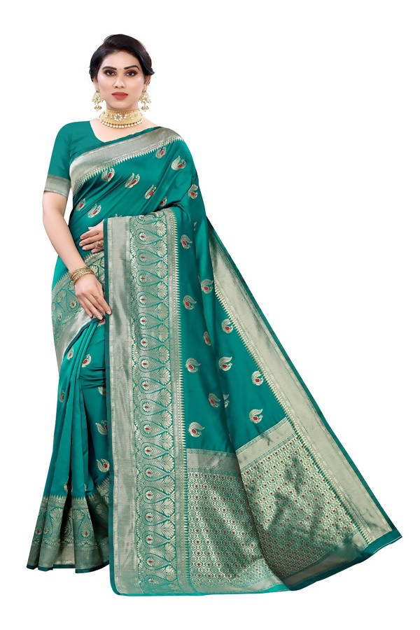 Vamika Banarasi Jacquard Weaving Green Saree (Siri Green) | Grab2Buy