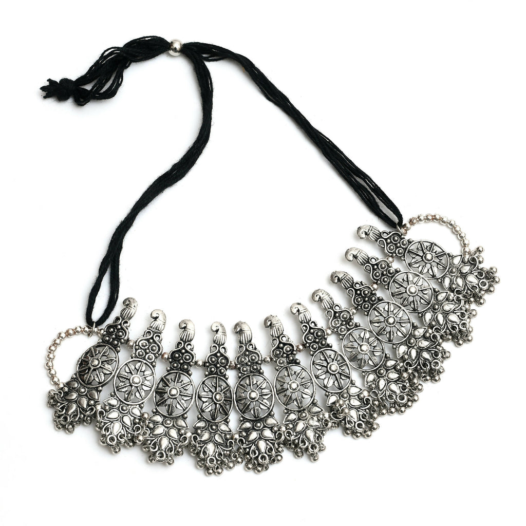 Mominos Fashion Johar Kamal Oxidised Silver-Plated Brass Finish Temple Jewellery with Earrings For Women | Grab2Buy