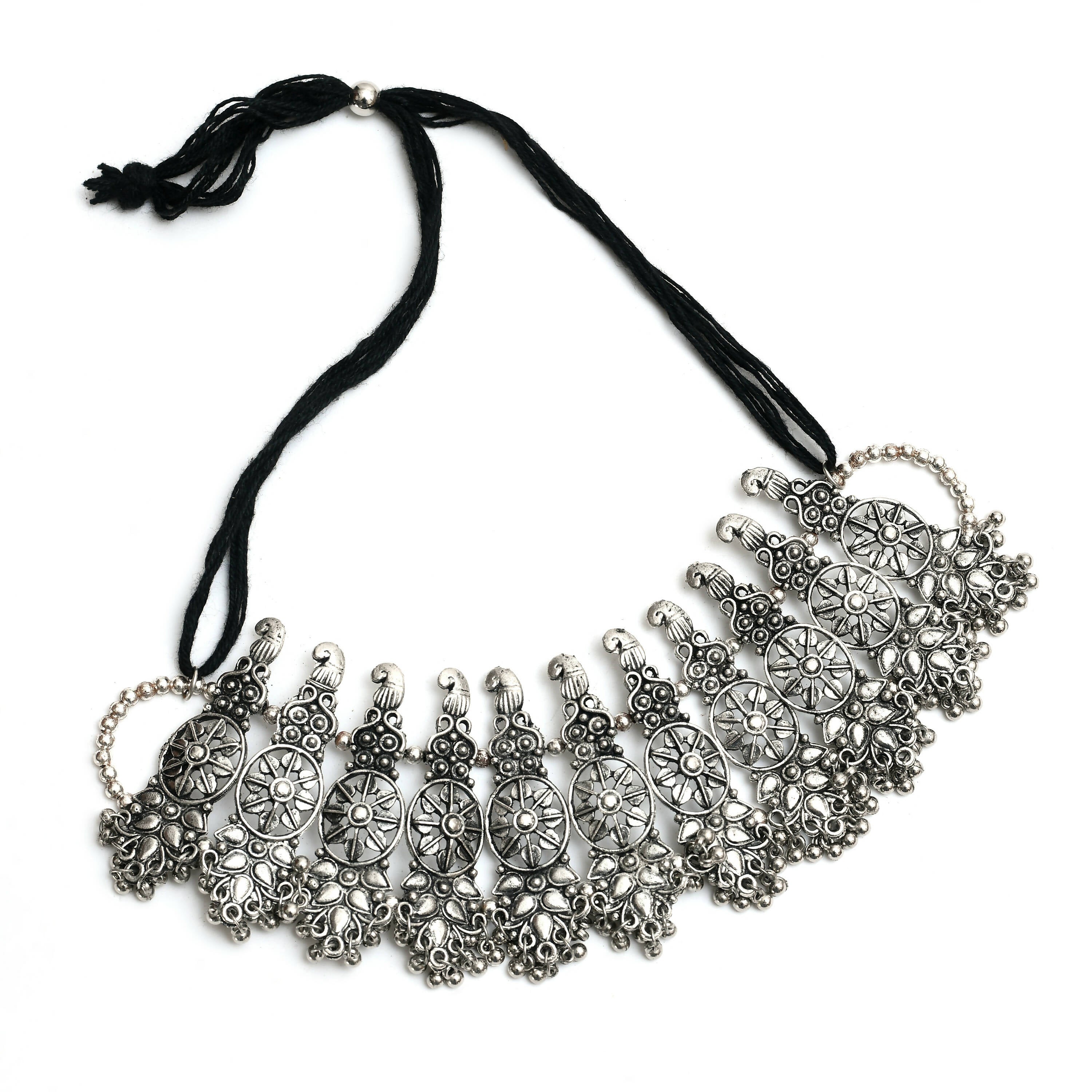 Mominos Fashion Johar Kamal Oxidised Silver-Plated Brass Finish Temple Jewellery with Earrings For Women | Grab2Buy