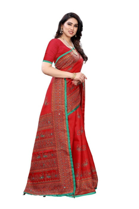 Vamika Red Mirror Work With Jhalar Khadi Silk Saree (AASHI RED) | Grab2Buy