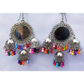 MS Fashion India Sun Design Mirror Silver Oxidized Triple Jhumka With Pearls Hanging Afghani Earrings | Grab2Buy