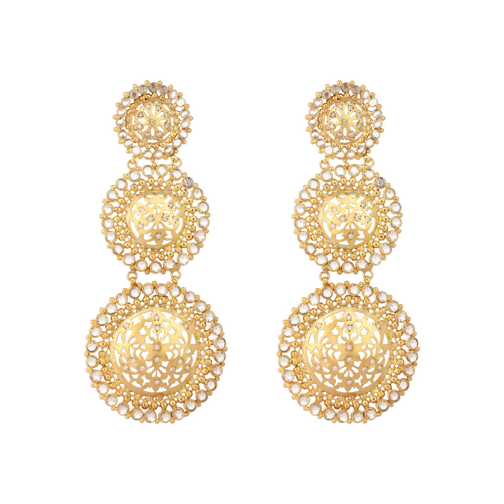 Nuyug 22K Gold Plated Stone Studded Contemporary Shaped Drop Earrings | Grab2Buy