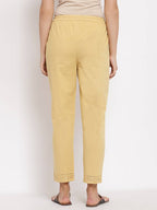 Myshka Women's Cream Cotton Solid Casual Trouser | Grab2Buy