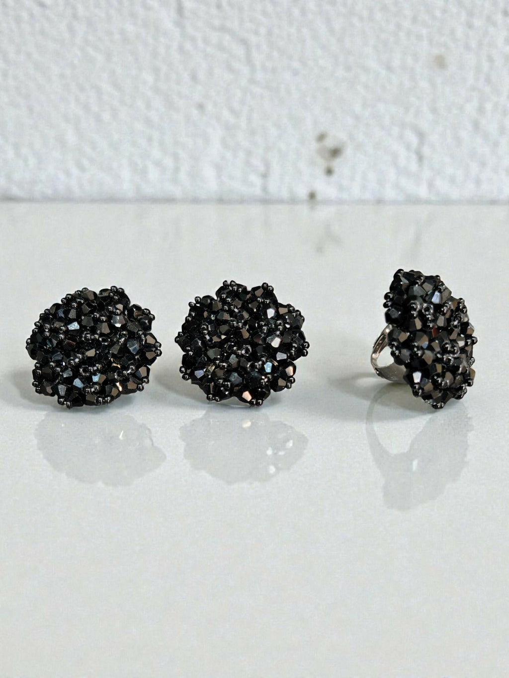 Inhanns Rangmani Crystal Duo – Adjustable Ring + Statement Earrings Set - Black | Grab2Buy