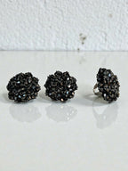 Inhanns Rangmani Crystal Duo – Adjustable Ring + Statement Earrings Set - Black | Grab2Buy