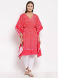 Myshka Women's Pink Cotton Printed 3/4 Sleeve V Neck Casual Kaftan | Grab2Buy