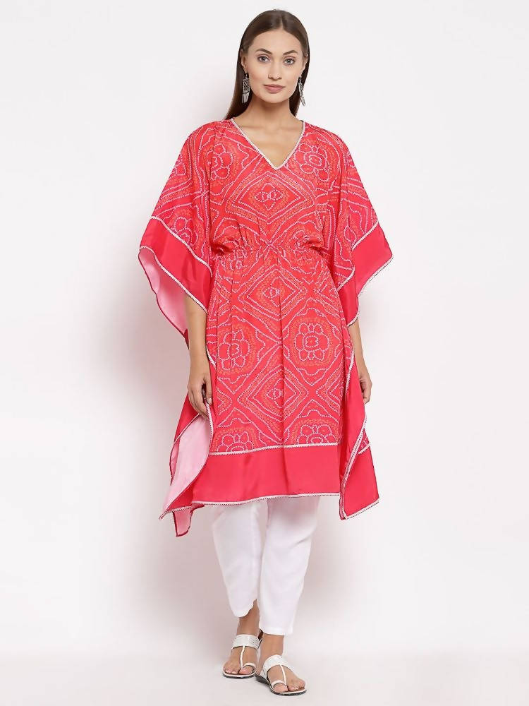 Myshka Women's Pink Cotton Printed 3/4 Sleeve V Neck Casual Kaftan | Grab2Buy