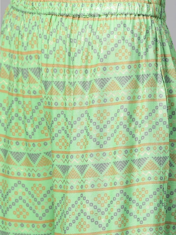Yufta Women Green & Beige Printed Kurta palazzo Set | Grab2Buy