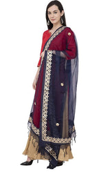 Mominos Fashion Navy Blue Orgenza Gotta Patti Dupatta | Grab2Buy