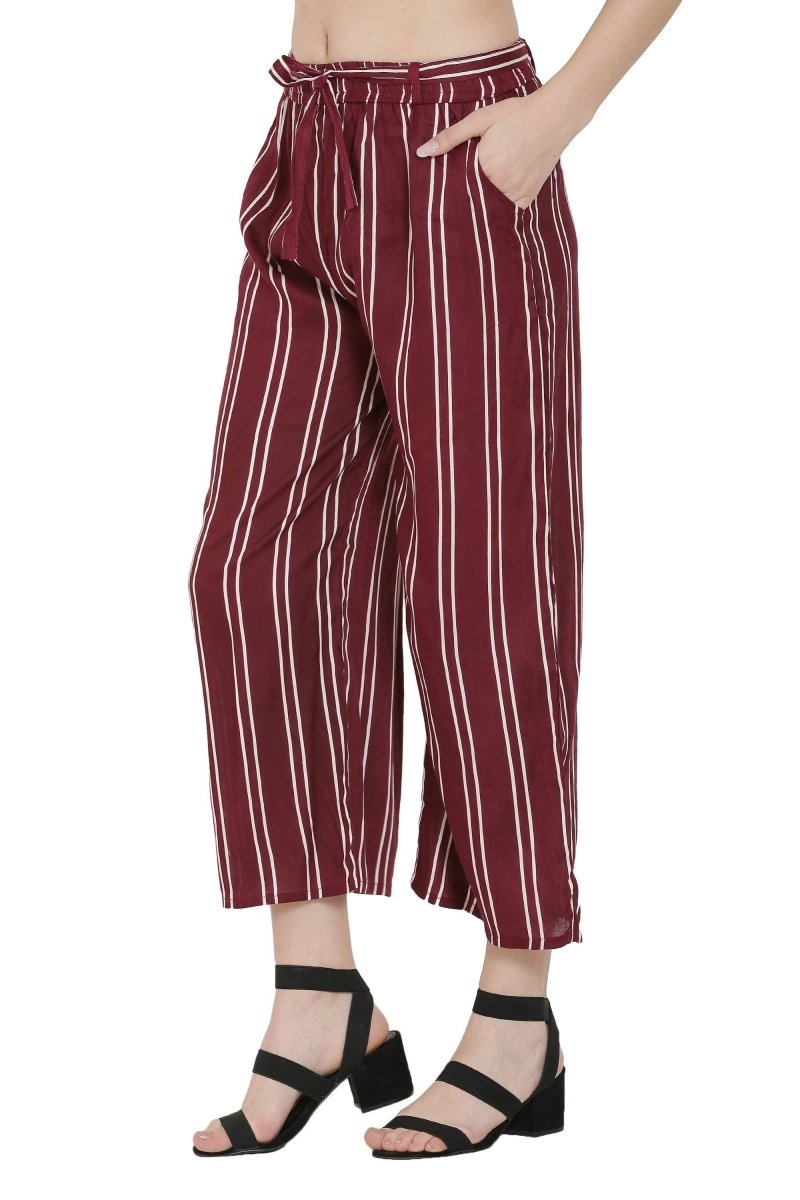 Asmaani Maroon Color Rayon Fabric Stripped Palazzo | Grab2Buy