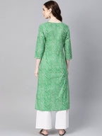 Yufta Women Green & Off-White Leheriya Dyed Straight Kurta | Grab2Buy