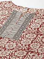 Yufta Women Beige And Rust Printed Kurta with Trouser & With Dupatta | Grab2Buy
