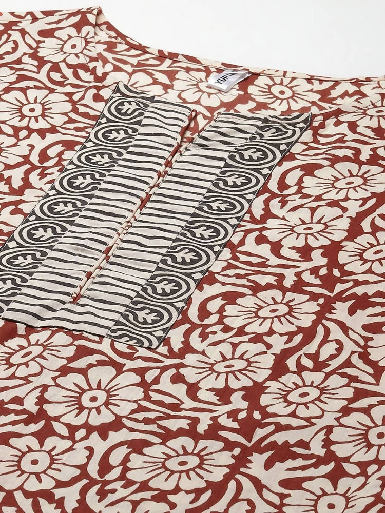 Yufta Women Beige And Rust Printed Kurta with Trouser & With Dupatta | Grab2Buy