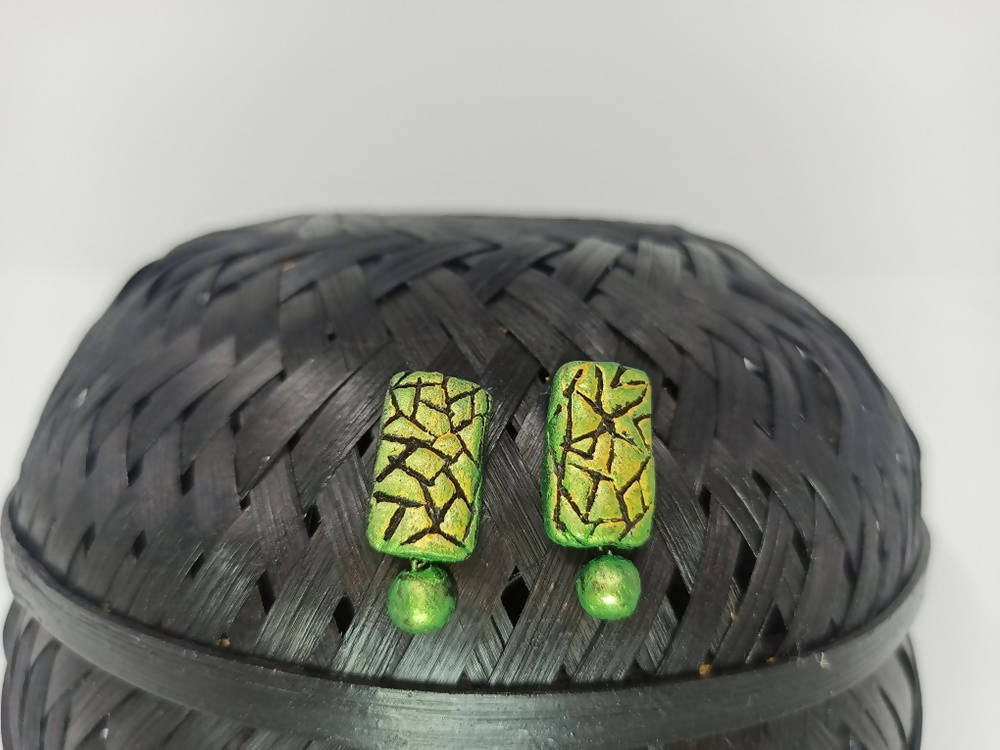 Terracotta New Glam Studs With Drops-Pearl Green | Grab2Buy