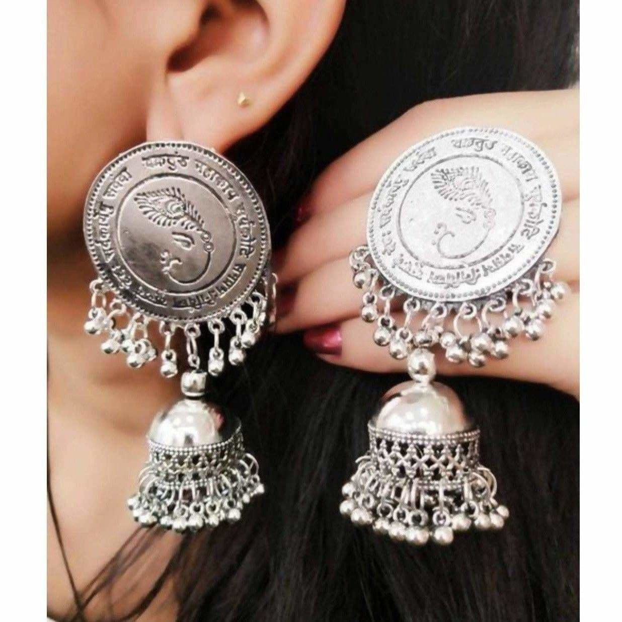 MS Fashion India Lord Ganesh Symbol Silver Color Jhumka Earrings | Grab2Buy