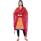 A R Silk Women's Heavy Mirror Work Orgenza Cotton Red Dupatta | Grab2Buy