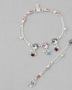 VOJ Set of 2 Silver Plated Peacock Shaped Multi Color Anklet