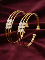 NVR Women Set of 2 Gold Plated CZ Stone Adjustable Bangle