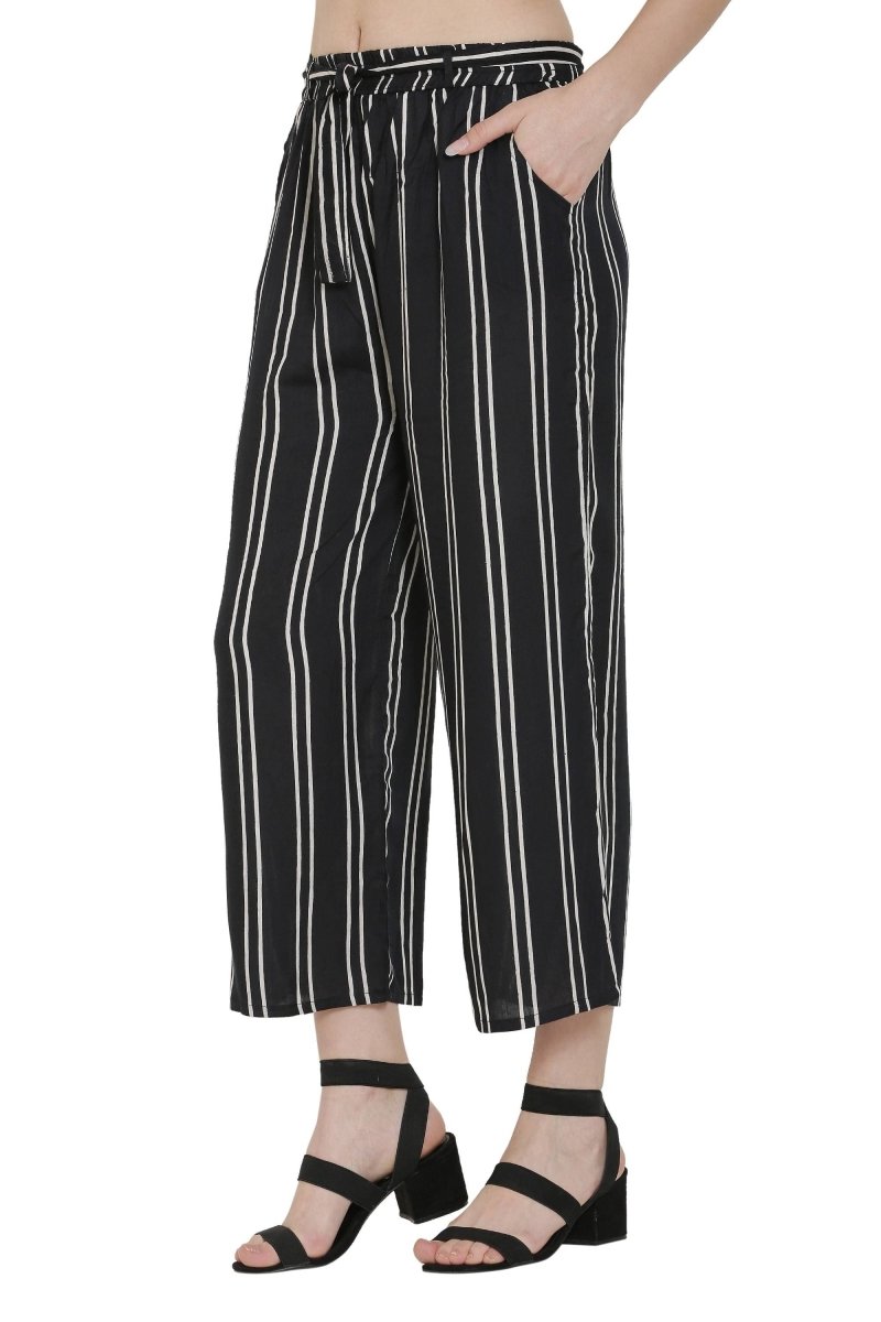 Asmaani Black Color Rayon Fabric Stripped Palazzo | Grab2Buy