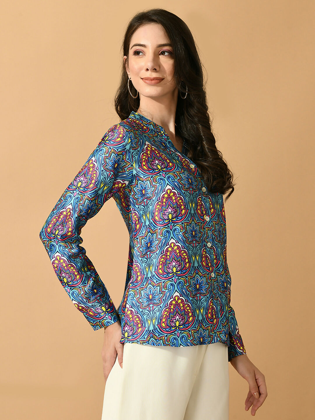 Myshka Women's Multi Satin Printed Smart Shirt | Grab2Buy