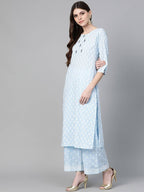 Yufta Women Blue & White Printed Kurta with Palazzo & Dupatta | Grab2Buy