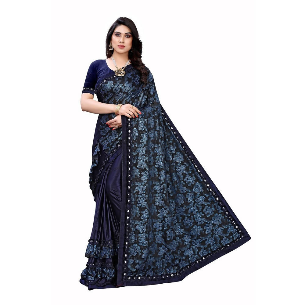 Vamika Blue Lycra Designer Saree (Niya Blue) | Grab2Buy