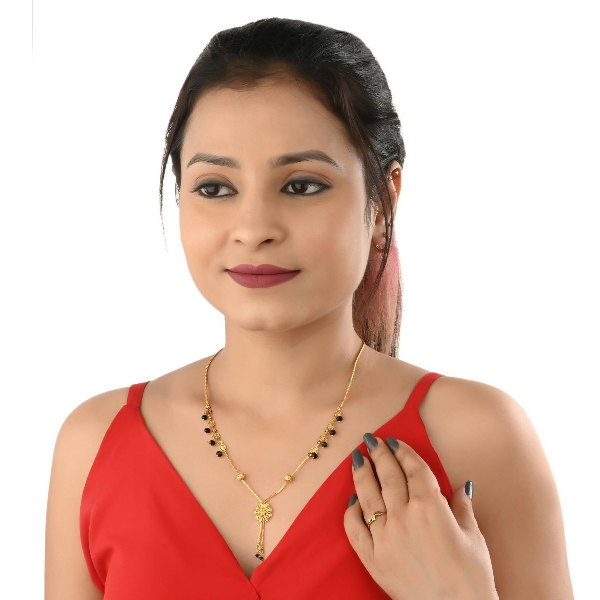 AanyaCentric Gold-Polished Mangalsutra & Ring Set | Grab2Buy