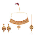 Tehzeeb Creations Stone And Pearl Studded Necklace With Earrings And Tikka | Grab2Buy