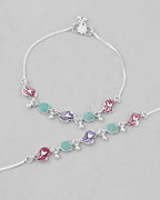 VOJ Set of 2 Silver Plated Designer Multi Color Anklet