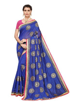 Vamika Chanderi Cotton Foil Print Blue Saree (GOLDEN BIRD BLUE) | Grab2Buy