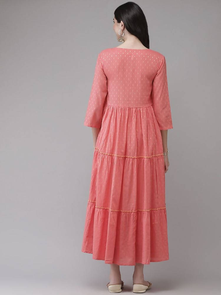 Yufta Coral Pink Embellished Embroidered Ethnic Dress | Grab2Buy