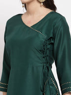 Myshka Women's Green Cotton Solid 3/4 Sleeve V Neck Casual Kurta Dupatta Set | Grab2Buy