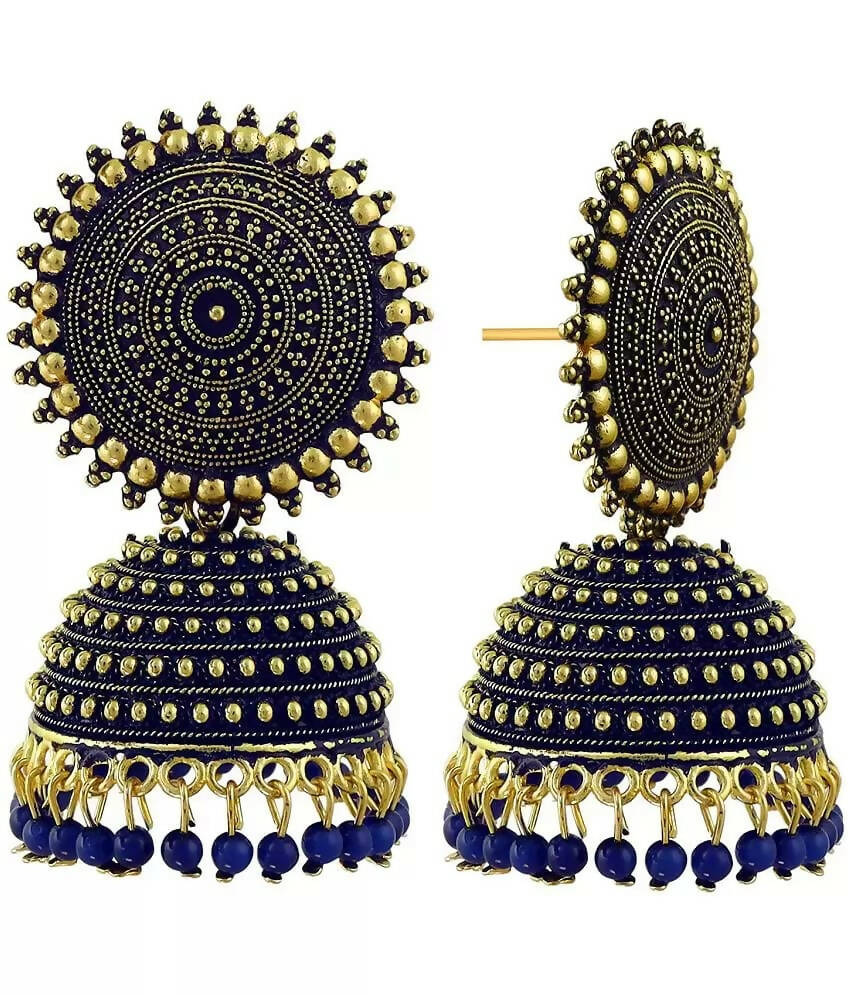 Mominos Fashion Joharkamal Gold-Polished Meenakari Jhumkas For Women & Girls (Blue) | Grab2Buy