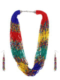 Cardinal Red & Green Beaded Multistring Necklace & Earrings Set | Grab2Buy