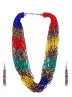 Cardinal Red & Green Beaded Multistring Necklace & Earrings Set | Grab2Buy