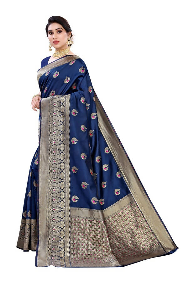 Vamika Banarasi Jacquard Weaving Blue Saree (Siri Blue) | Grab2Buy