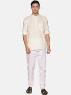 Sethukrishna Men Beige & White Pure Cotton Kurta with Pyjamas | Grab2Buy