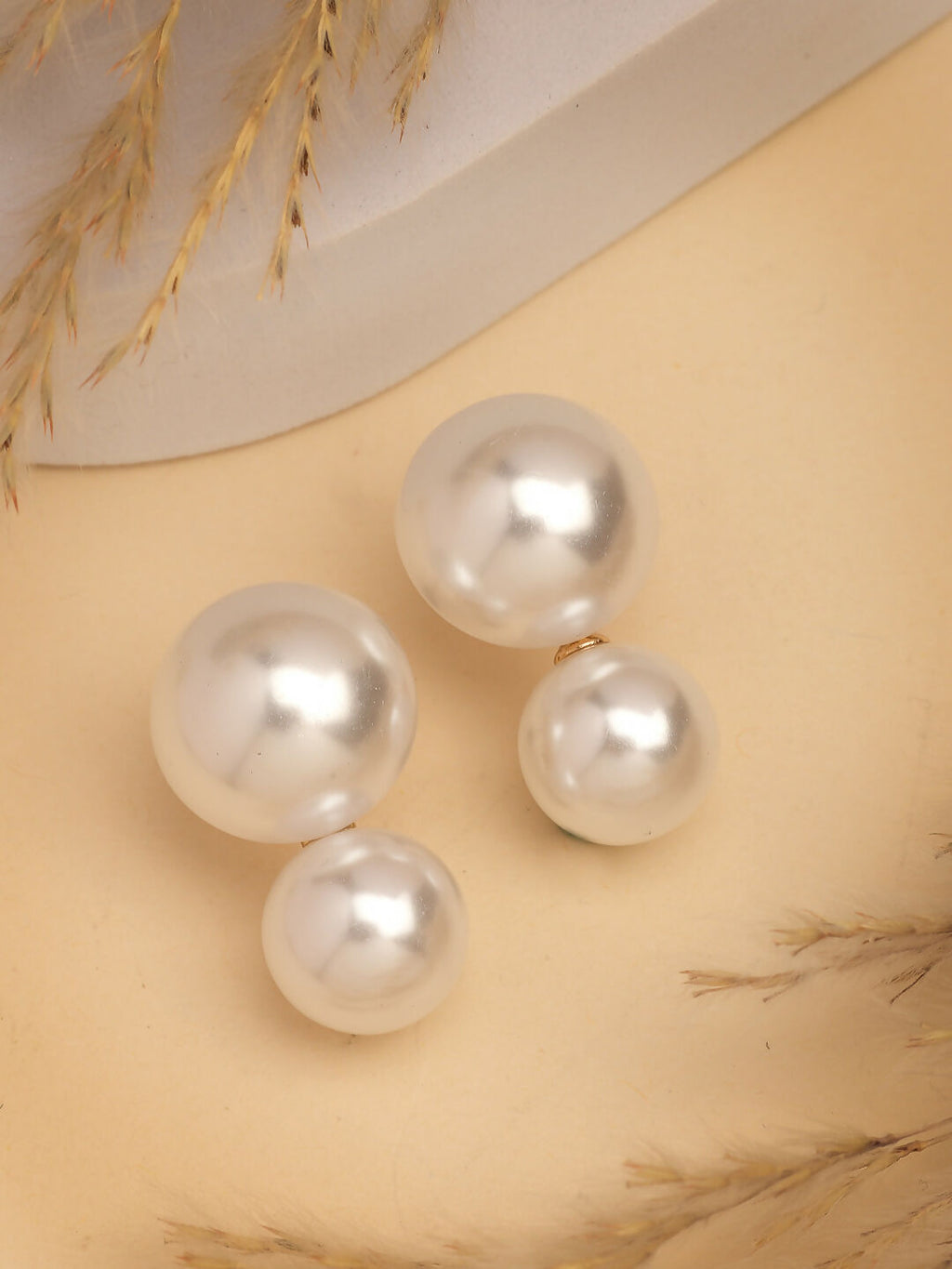 NVR Women's White Pearl Gold-Polished Circular Drop Earring | Grab2Buy
