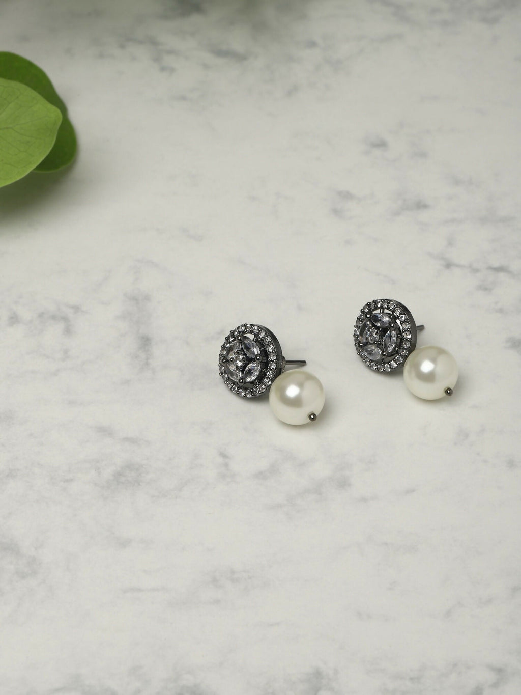 Pearl Stone Earrings in Silver Tone- Ruby Raang | Grab2Buy