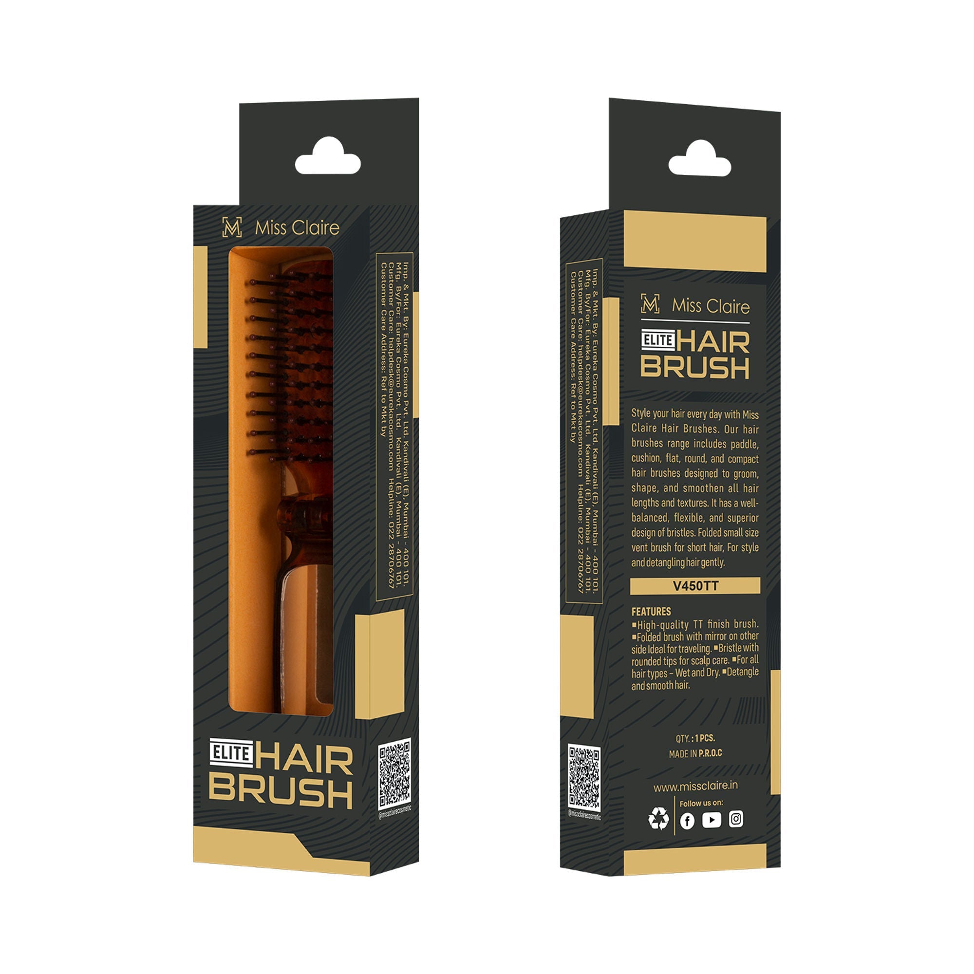 Miss Claire V450Tt Flat Hair Brush - Small | Grab2Buy