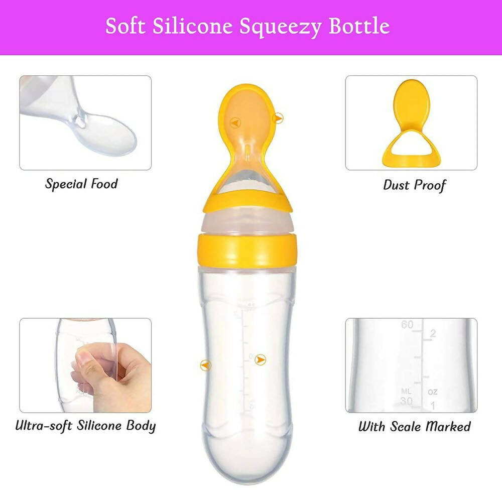 Safe-O-Kid Easy Squeezy Silicone Food Feeder Spoon (Soft Tip) Bottle- Yellow- 90mL | Grab2Buy