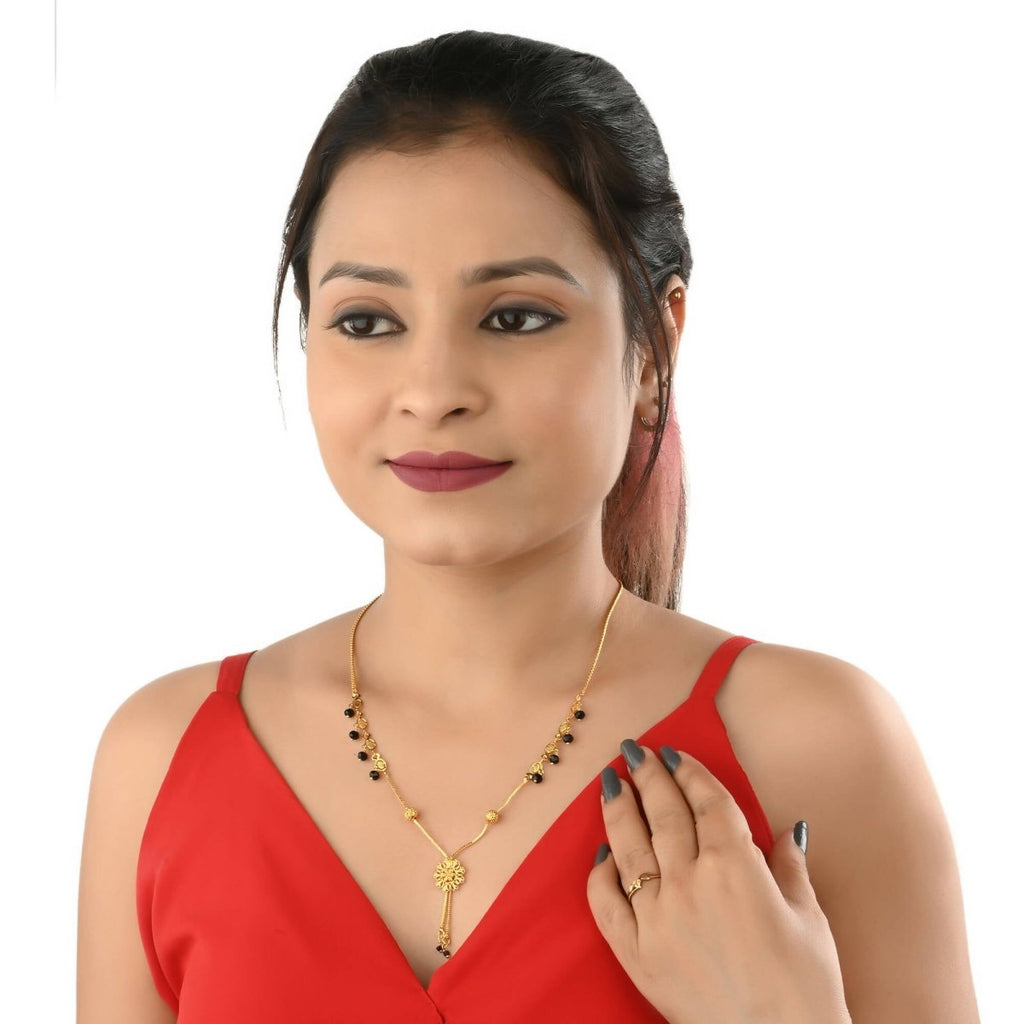 AanyaCentric Gold-Polished Short Mangalsutra Set with Earrings | Grab2Buy