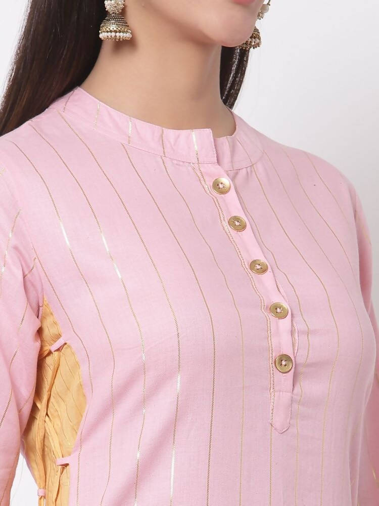 Myshka Women's Pink Solid 3/4 Sleeve Cotton Round Neck Dress | Grab2Buy